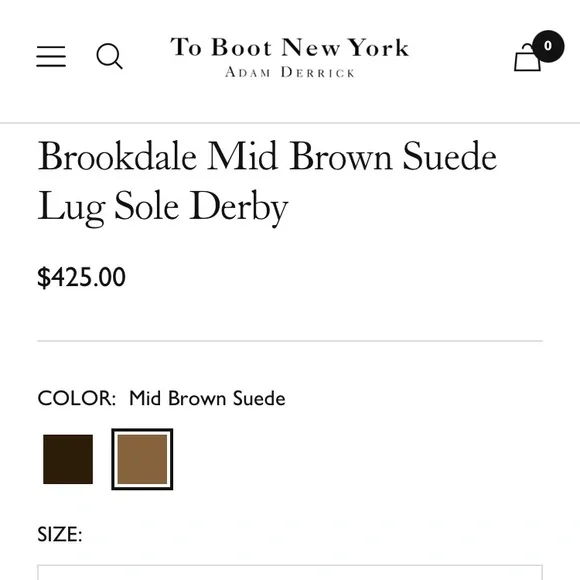 New: To Boot New York Brookdale Mid Brown Suede Lug Sole Derby. Size 8.5